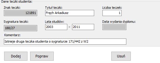 3. Podgląd i edycja danych teczki. Sekcja 4 składa się z trzech podsekcji za podgląd i edycję odpowiedzialna jest sekcja lewa (czyli 4a).