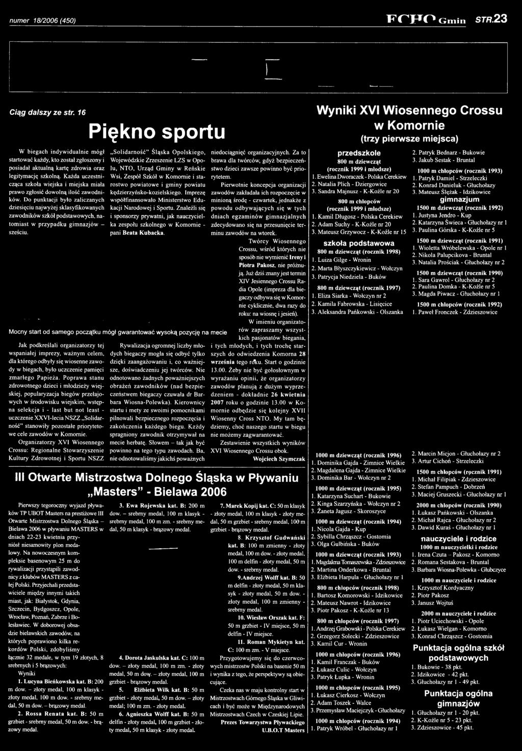 Popraw a stanu zdrowotnego dzieci i młodzieży wiejskiej, popularyzacja biegów przełajowych w środowisku wiejskim, wstępna selekcja i - last but not least - uczczenie XXVI-leciaNSZZ Solidarność