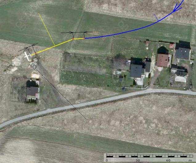 zaznaczone na mapie topograficznej najbliższej okolicy (3a); końcowy odcinek