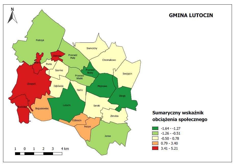 Mapa 4: Sumaryczny wskaźnik obciążenia społecznego Najwyższy sumaryczny wskaźnik obciążenia