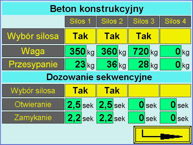 nazwy. Po wciśnięciu ENT wraca się do poprzedniego ekranu ale już z wprowadzoną nową nazwą. Rys. 7 Ustawienia receptury. Z panelu Ustawienia jest także dostęp do ustawień receptury.