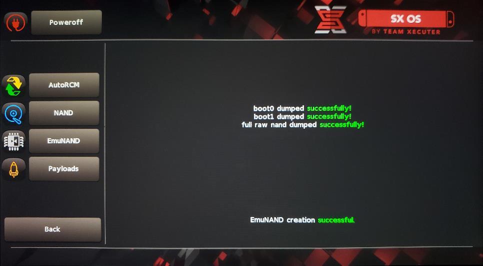 Z menu Options, wybierz EmuNAND jak i później EmuNAND type i rozpocznij tworzenie EmuNAND: System NAND: Zabiera część partycji wewnętrznej pamięci konsoli MicroSD as Partition: repartycjonuje kartę