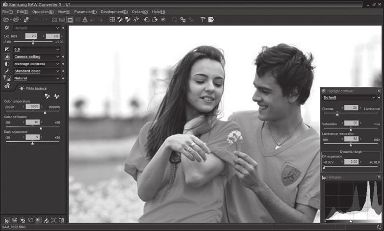 Korzystanie z programu Samsung RAW Converter Program Samsung RAW Converter umożliwia otrzymywanie zdjęć z plików w formacie RAW po ich edytowaniu.