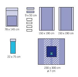 1 x serweta o wymiarach 230x300 cm z otworem samouszczelniającym się o wymiarach 7 cm, wykonana włókniny trójwarstwowej w strefie przeznaczonej dla Pacjenta 75 g/m2, w strefie krytycznej wyposażona
