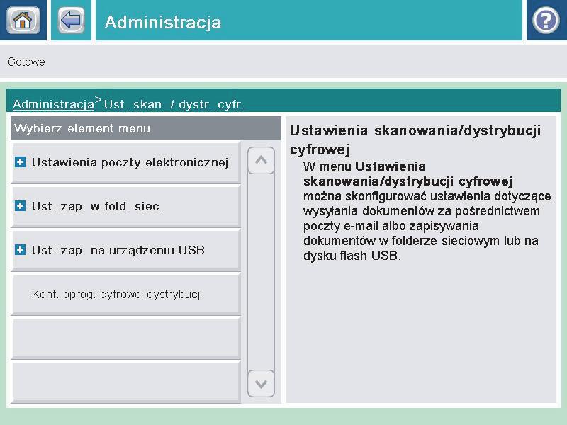 3. Wybierz kategorię ustawień skanowania i wysyłania, które chcesz