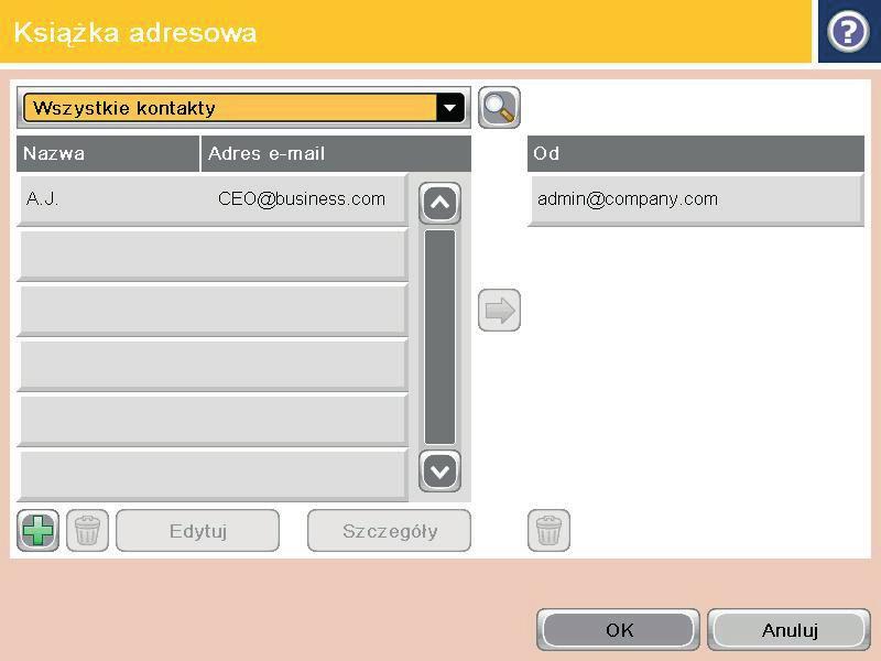 2. Dotknij przycisku Książka adresowa obok pola Do:, aby wyświetlić ekran Książka adresowa. 3.