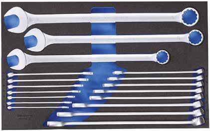 040 041 25 CT4-7 XL ZESTAW KLUCZY PIERŚCIENIOWO-SZCZĘKOWYCH w 4/4 modułu Check Tool Wymiary: 633 x 390 x 35 mm Bardzo długie Dla szuflad XL przy modelach 25, WSL-L7, 1504 XL, WHL-L7, 1507 XL 337,