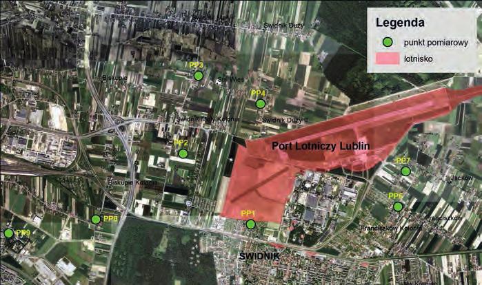 Mapa 26. Lokalizacja punktów pomiarowych hałasu lotniczego w Dęblinie (źródło: WIOŚ) Mapa 27.