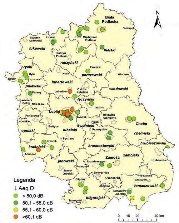 RAPORT O STANIE ŚRODOWISKA WOJEWÓDZTWA LUBELSKIEGO W 2017 ROKU Udział zakładów bez przekroczeń 2017 Udział zakładów z przekroczeniami 25,0% Klasa 0,1-5 db Klasa 5,1-10,0 db 78,9% 21,1% 41,7% Klasa