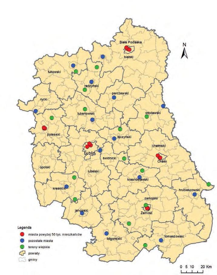 RAPORT O STANIE ŚRODOWISKA WOJEWÓDZTWA LUBELSKIEGO W 2017 ROKU Mapa 37. Lokalizacja punktów pomiarowych promieniowania elektromagnetycznego w 2017 r.