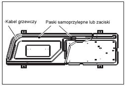 Do umocowania kabla użyć aluminiowych pasków samoprzylepnych lub w razie potrzeby metalowych zacisków przylutowanych do tacy.