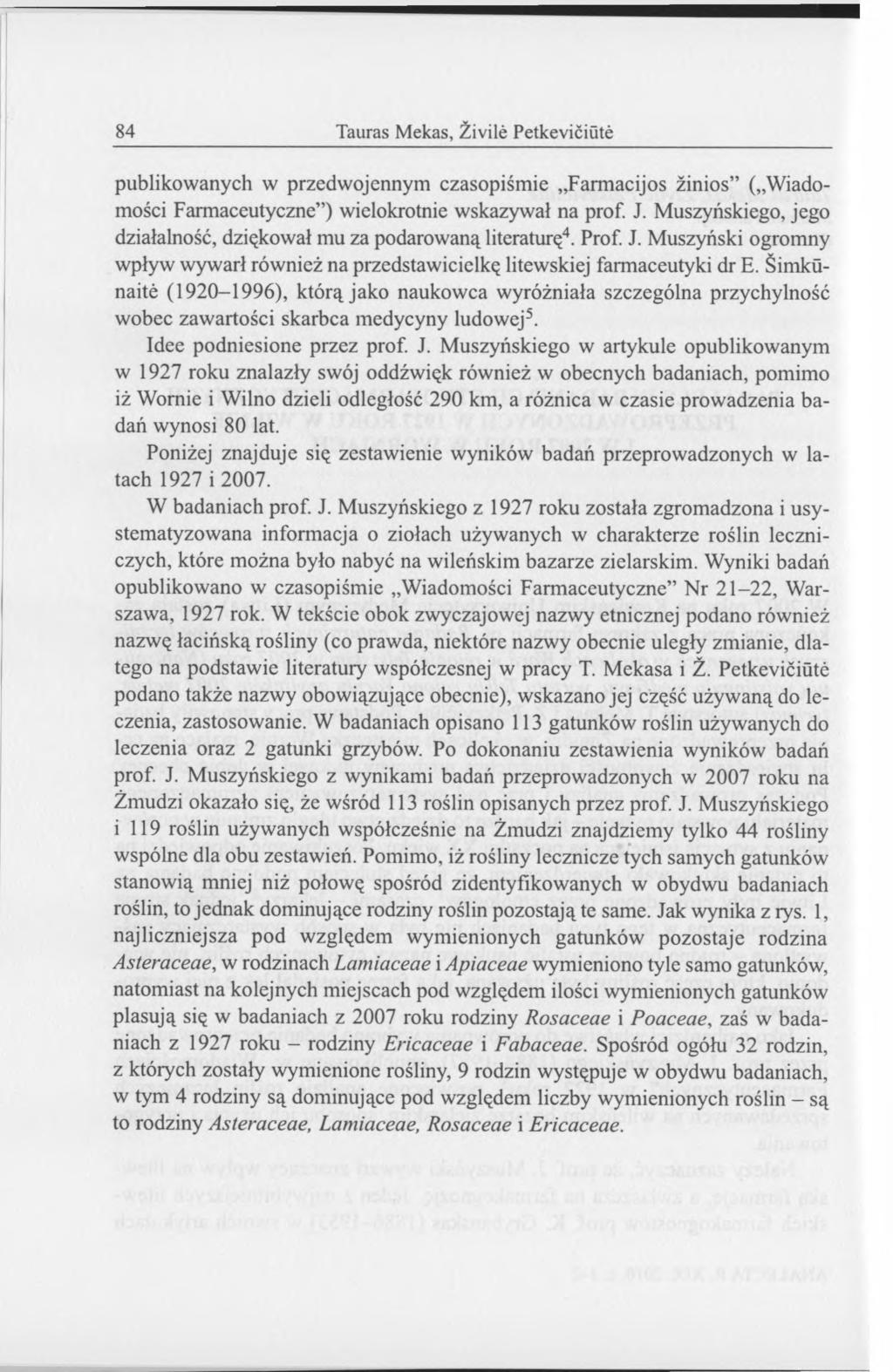 84 Tauras M ekas, Żivile Petkevićiute publikowanych w przedwojennym czasopiśmie Farmacijos żinios ( Wiadomości Farmaceutyczne ) wielokrotnie wskazywał na prof. J.