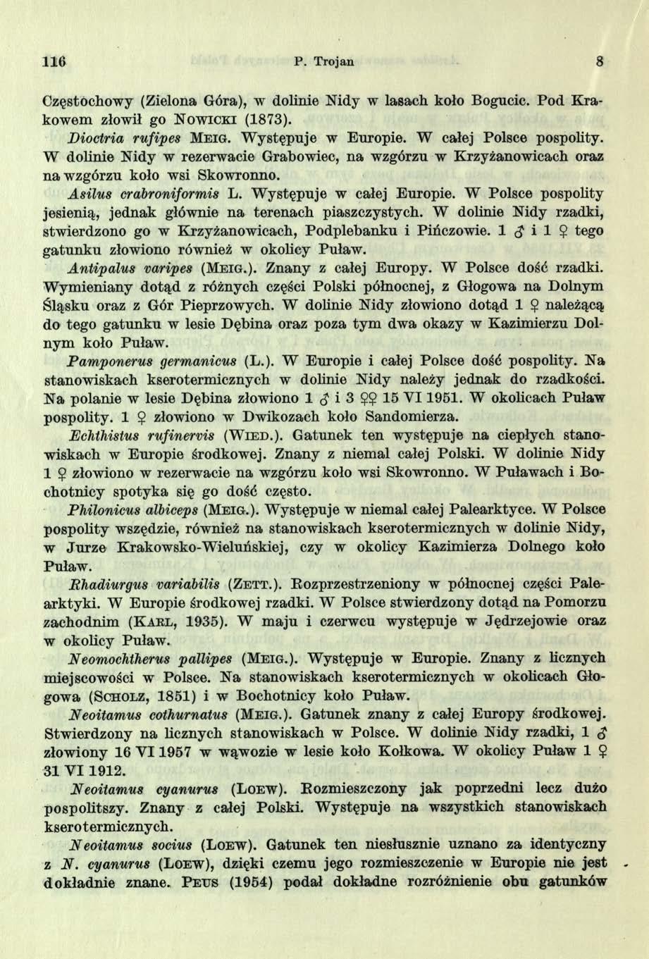l i c P. Trojan 8 Częstochowy (Zielona Góra), w dolinie Nidy w lasach koło Bogucic. Pod K rakowem złowił go N o w ic k i (1873). Dioctria rufipes M e ig. W ystępuje w Europie.