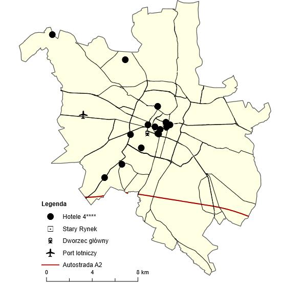 Ryc. 3 Lokalizacja hoteli pięciogwiazdkowych w
