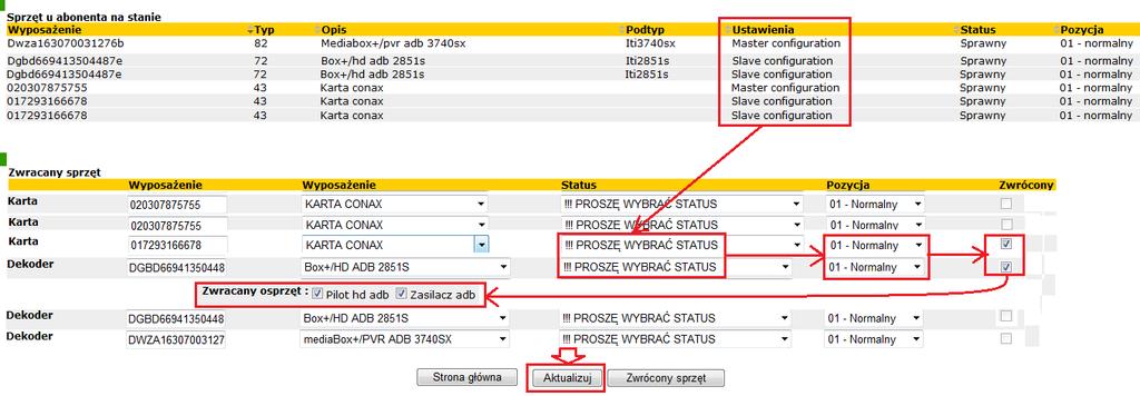 ZDJĘCIE DEKODERÓW SLAVE BEZ REZYGNACJI Z OPCJI MULTIROOM (Abonent chce pozostawić opcję Multiroom ale z mniejszą ilością dekoderów Slave).