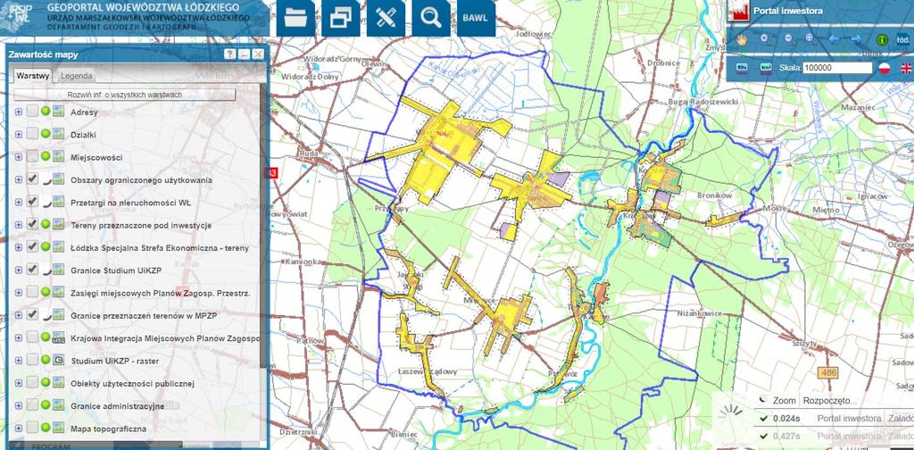 W jakim celu tworzy się geoportale regionalne Przykład - Moduł Portal inwestora Geoportal Województwa Łódzkiego - wyszukiwanie obszarów przeznaczonych pod inwestycje, pobieranie danych jak