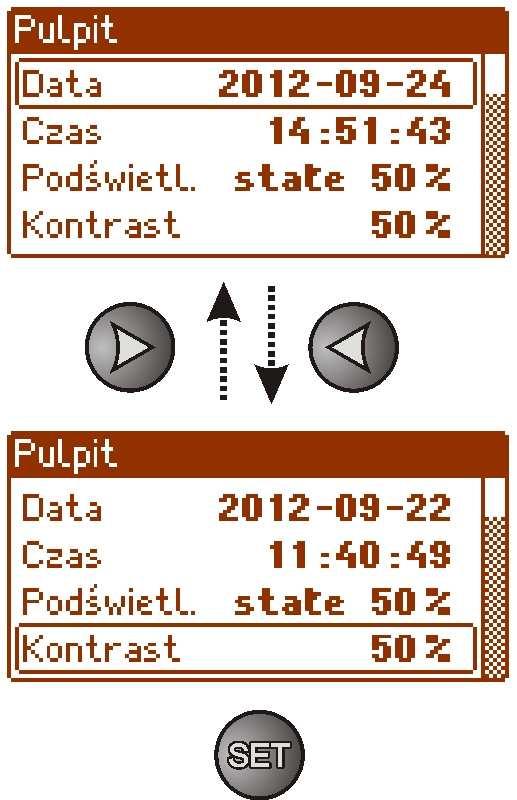 - ustawić przyciskami > lub < menu Podświetl.