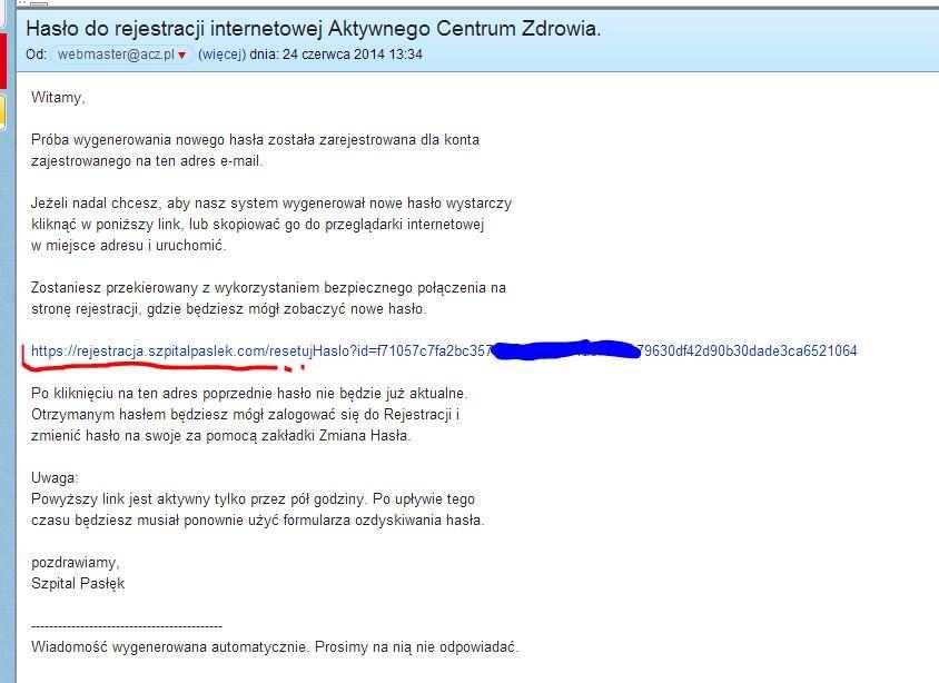 Po naciśnięciu przycisku Wyślij, na podany adres e-mail zostanie wysłany link