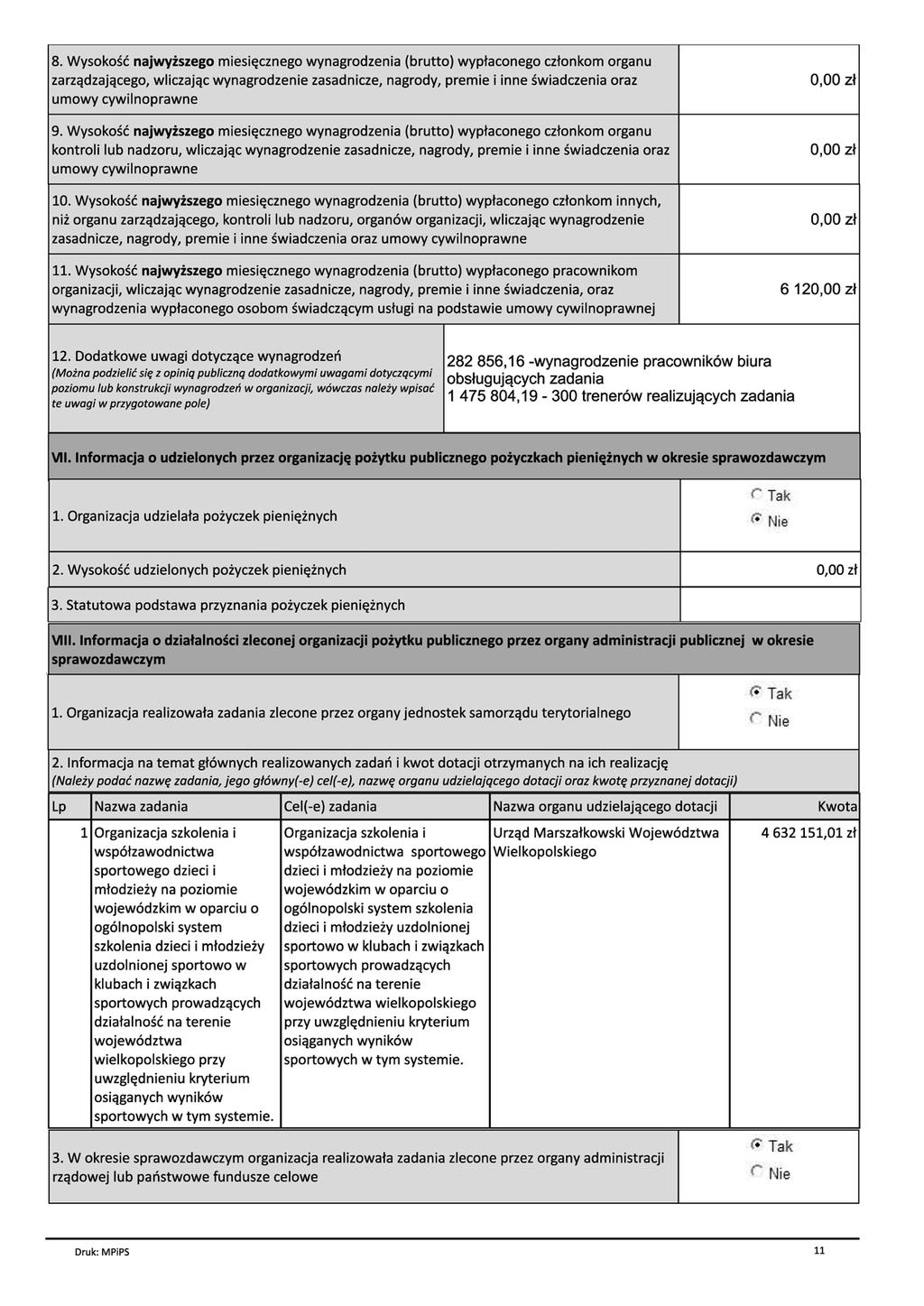 8. Wysokość najwyższego miesięcznego wynagrodzenia (brutto) wypłaconego członkom organu zarządzającego, wliczając wynagrodzenie zasadnicze, nagrody, premie i inne świadczenia oraz umowy cywilnoprawne