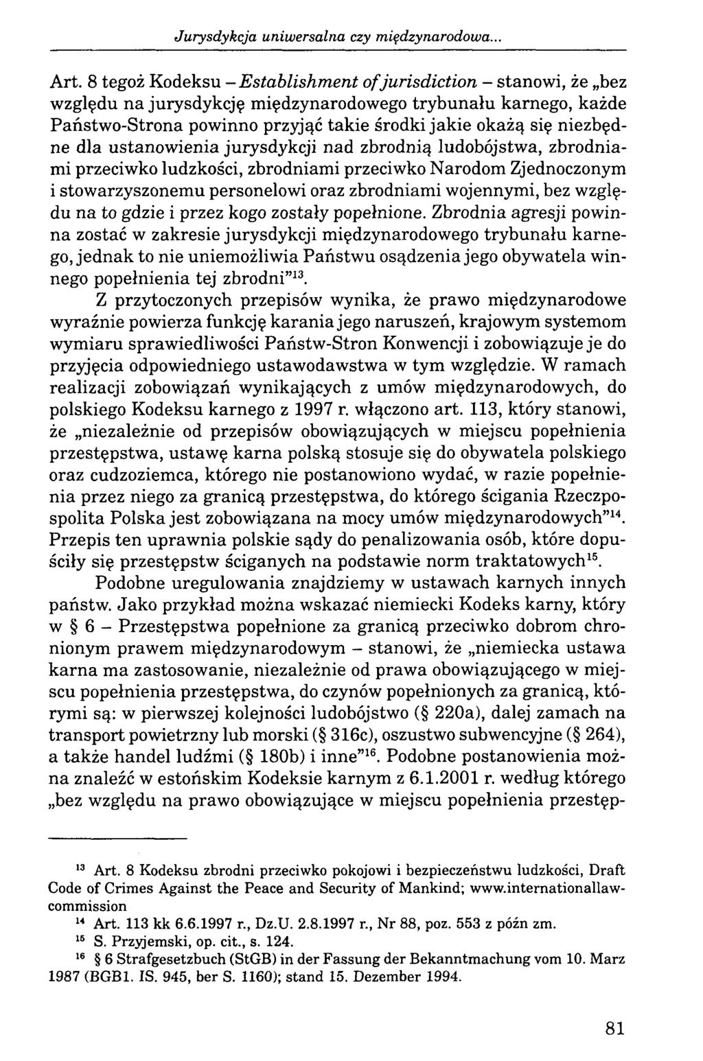 Jurysdykcja uniwersalna czy międzynarodowa.. Art.