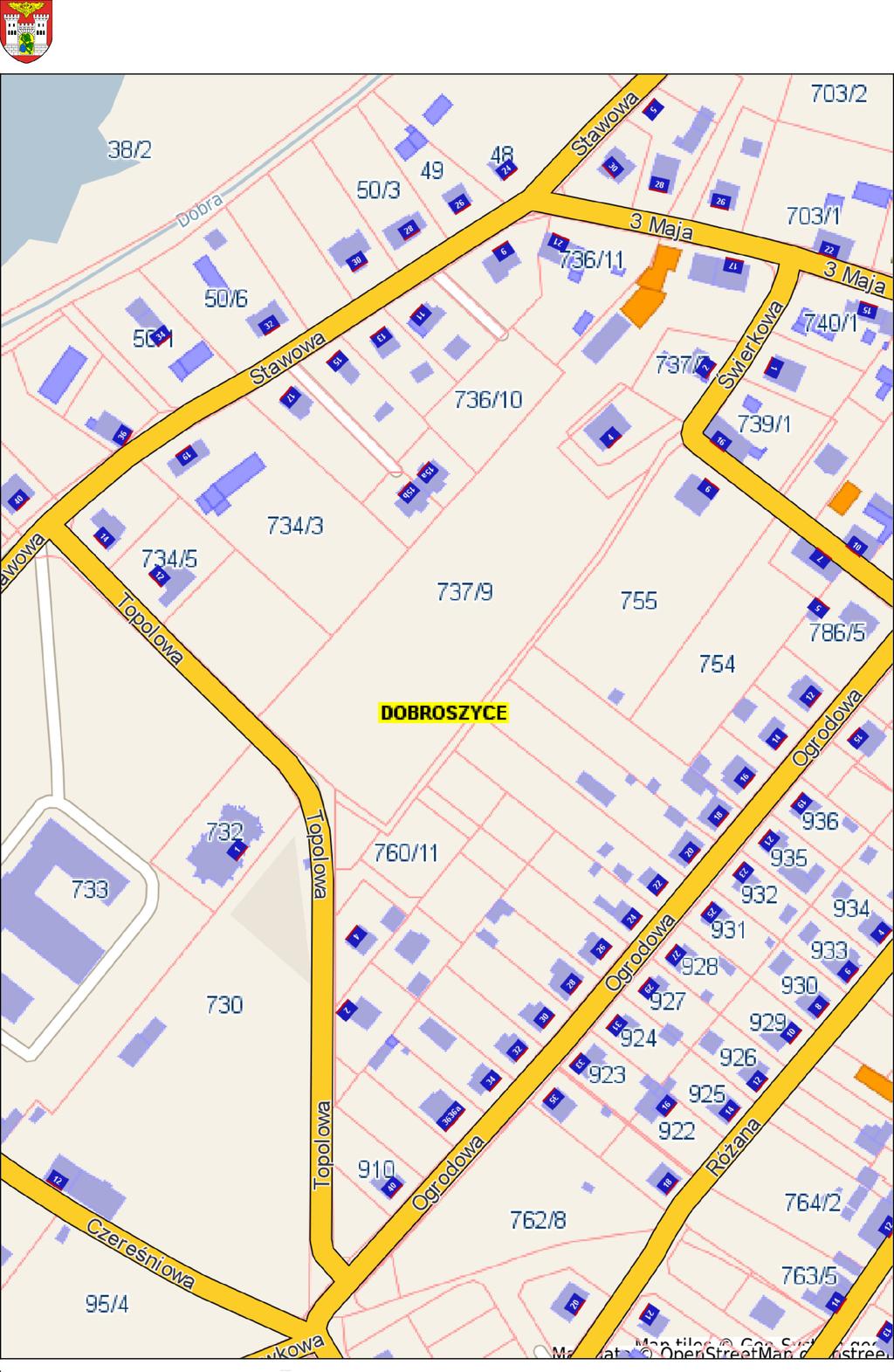 Dobroszyce - System Informacji Przestrzennej skala 1 : 2000 MAPA POGLĄDOWA PROJEKTOWANA LINIA KABLOWA OŚWIETLENIA PARKOWEGO CHODNIKA Niniejszy