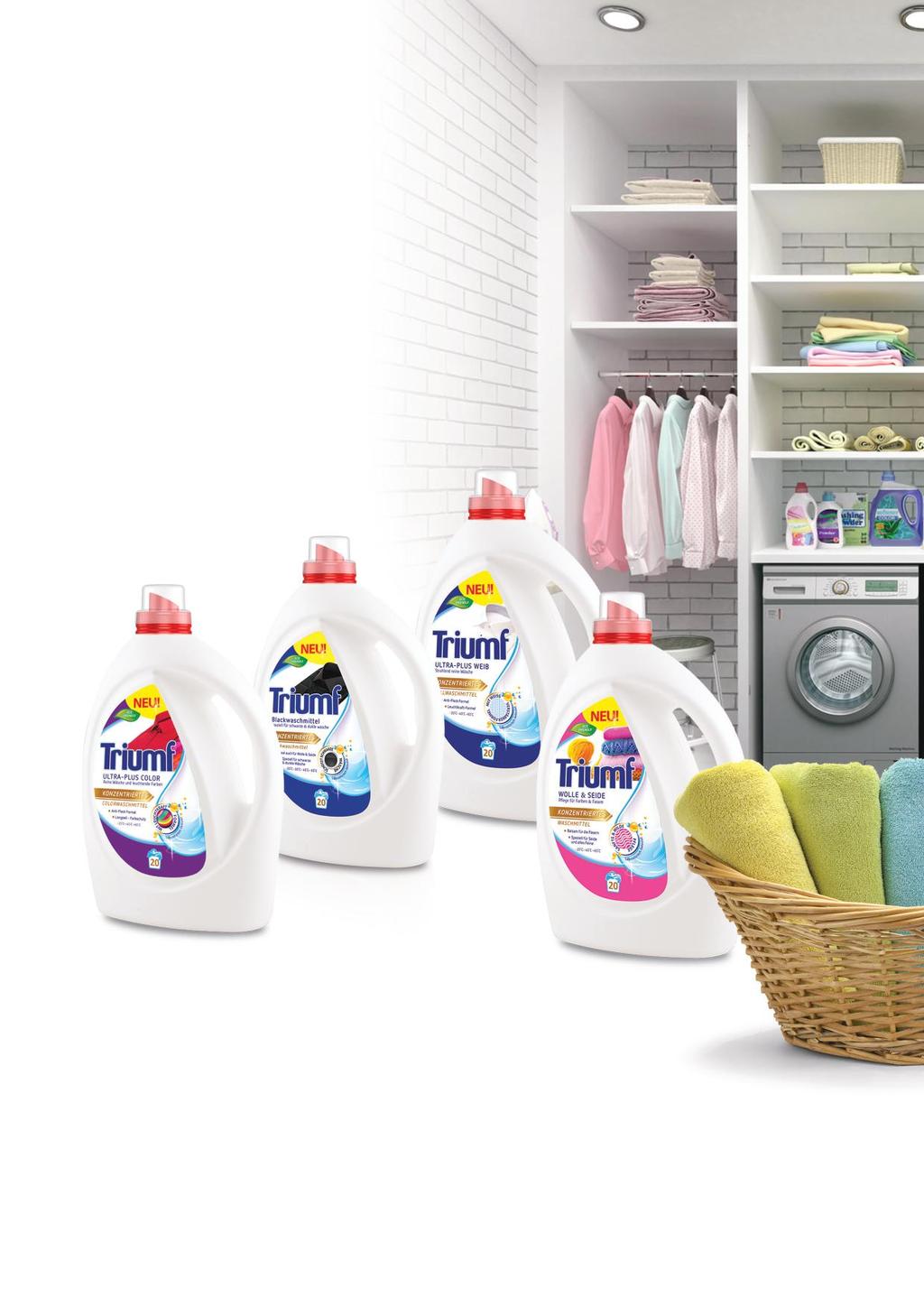 PŁYNY DO PRANIA 1 L Wysoko skoncentrowane płyny do prania Triumf to doskonałe płynne detergenty do prania w pralkach automatycznych jak i prania ręcznego, w temperaturach od 30 C do 60 C.