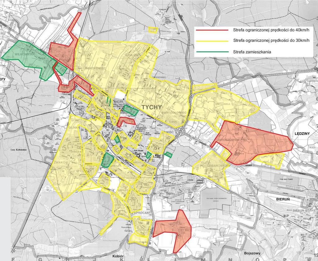 Plan miasta obszary rejonów w których wprowadzono