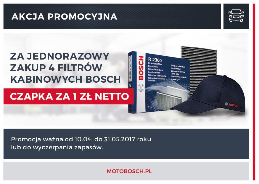 Filtry kabinowe Bosch Za jednorazowy zakup czterech filtrów kabinowych marki