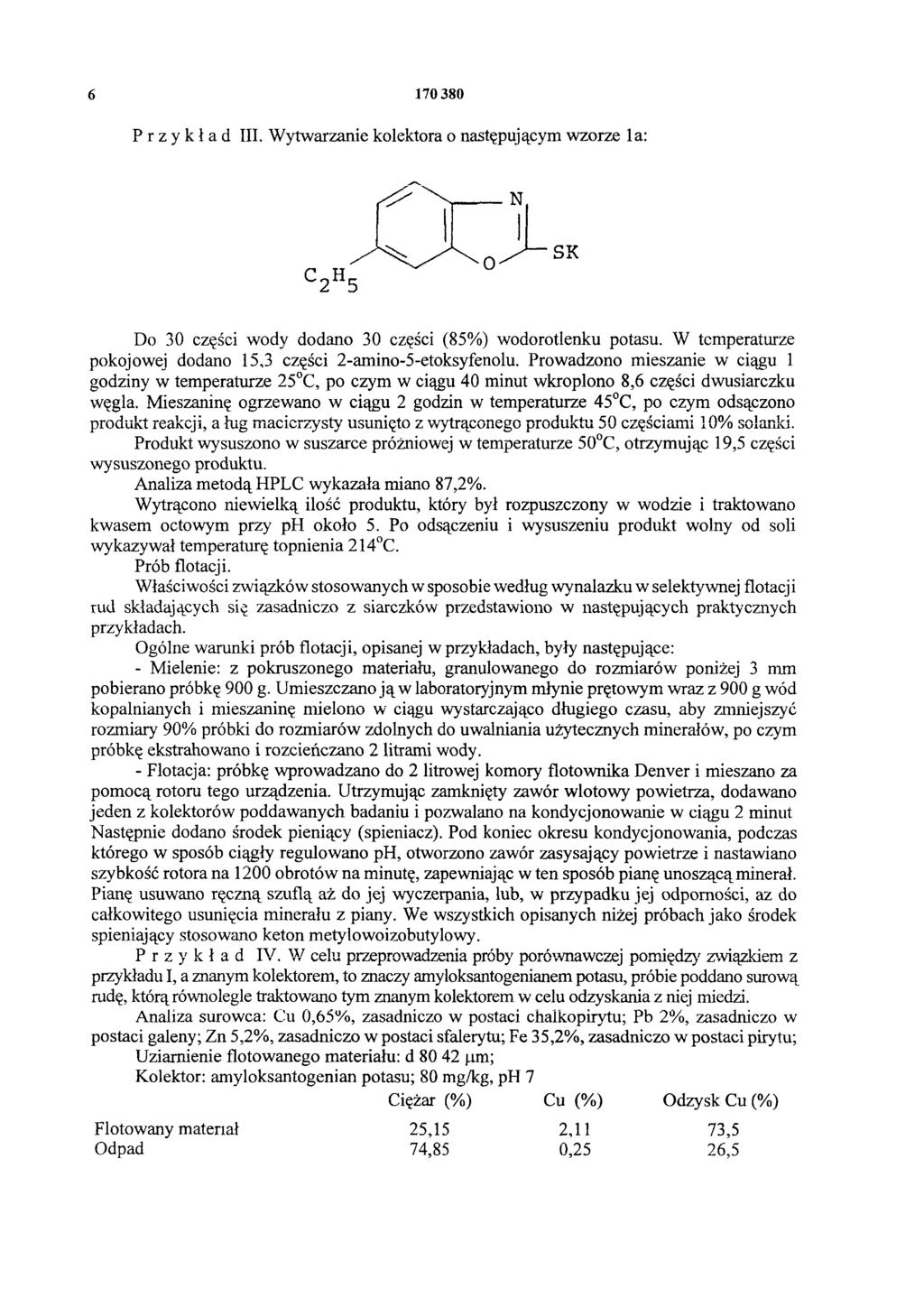 6 170 380 Przykład III. Wytwarzanie kolektora o następującym wzorze 1a: Do 30 części wody dodano 30 części (85%) wodorotlenku potasu.