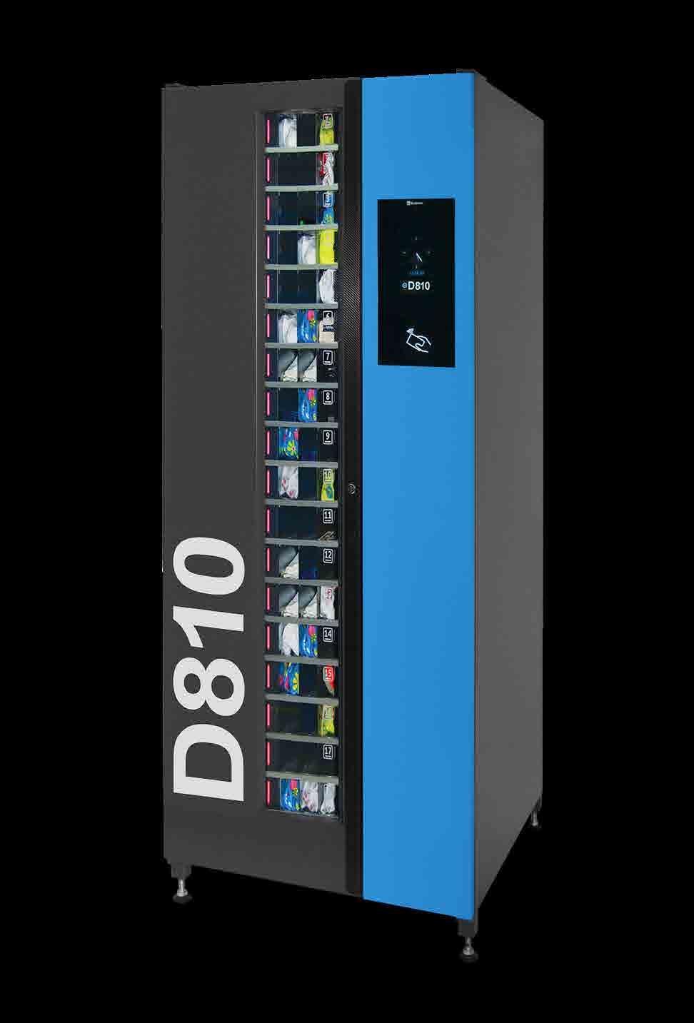 AUTOMAT WYDAJĄCY D810 REKORDOWA POJEMNOŚĆ PRZY MAŁYCH WYMIARACH Automat D810 jest samoobsługową maszyną, automatycznie wydającą do 810 różnych produktów.