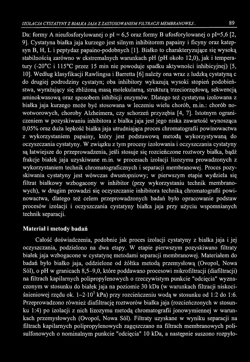 IZOLACJA CYSTATYNY Z BIAŁKA JAJA Z ZASTOSOWANIEM FILTRACJI MEMBRANOWEJ.