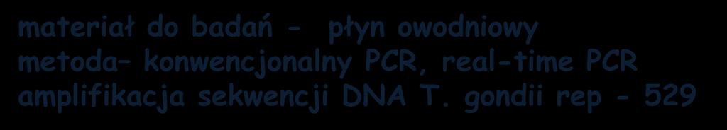 BADANIA MOLEKULARNE W CELU POTWIERDZENIA ZARAŻENIA PŁODU materiał do badań - płyn owodniowy metoda konwencjonalny PCR, real-time PCR amplifikacja sekwencji DNA T.