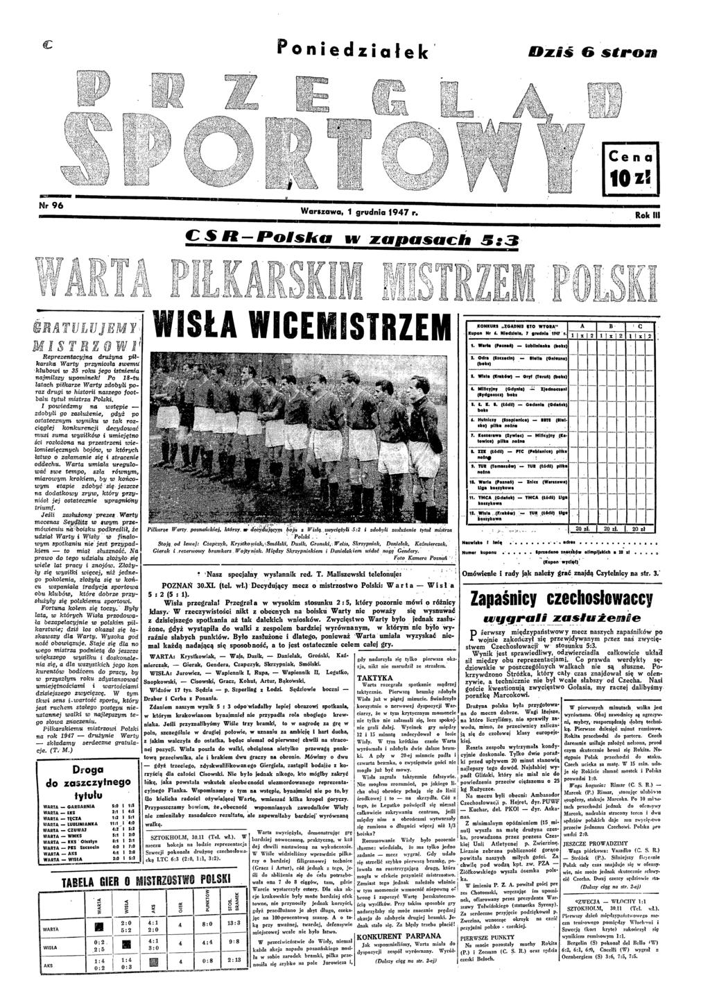 Oniedzialek Dzis Slroi Ft Warszawa 1 Grudnia 1947 R Rok Iii W Zanasacft 5 3 Flc R I U O Isla Wicemistrzem Foto Kamera Poznan Pdf Darmowe Pobieranie