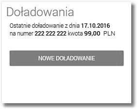 - głównej formatki Historia doładowań (wyświetlanej po wybraniu w panelu sterowania opcji Doładowania lub wybraniu nagłówka widżetu miniaplikacji Doładowania): Oprócz standardowego uruchomienia