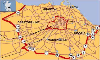 Edinburgh Congestion Charge (2002) W 2002 roku rozpoczęto prace nad systemem 2 kordony, przekroczenie każdego