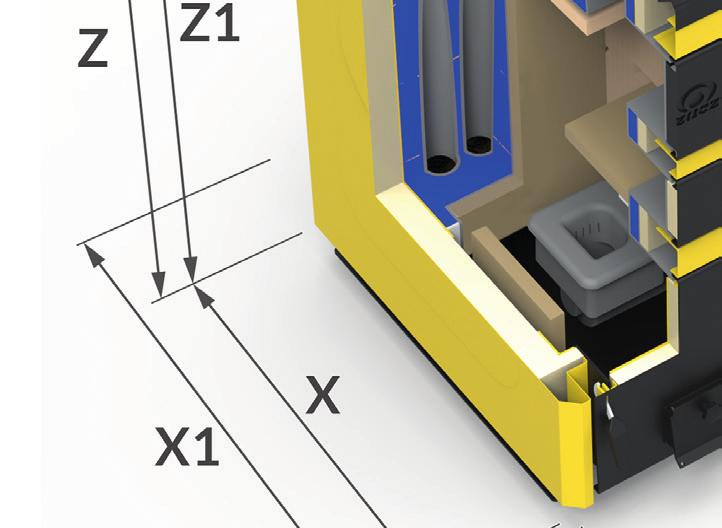 Długość kotła z czopuchem X1 mm 1168 1168 1368 1408 Szerokość kotła Y mm