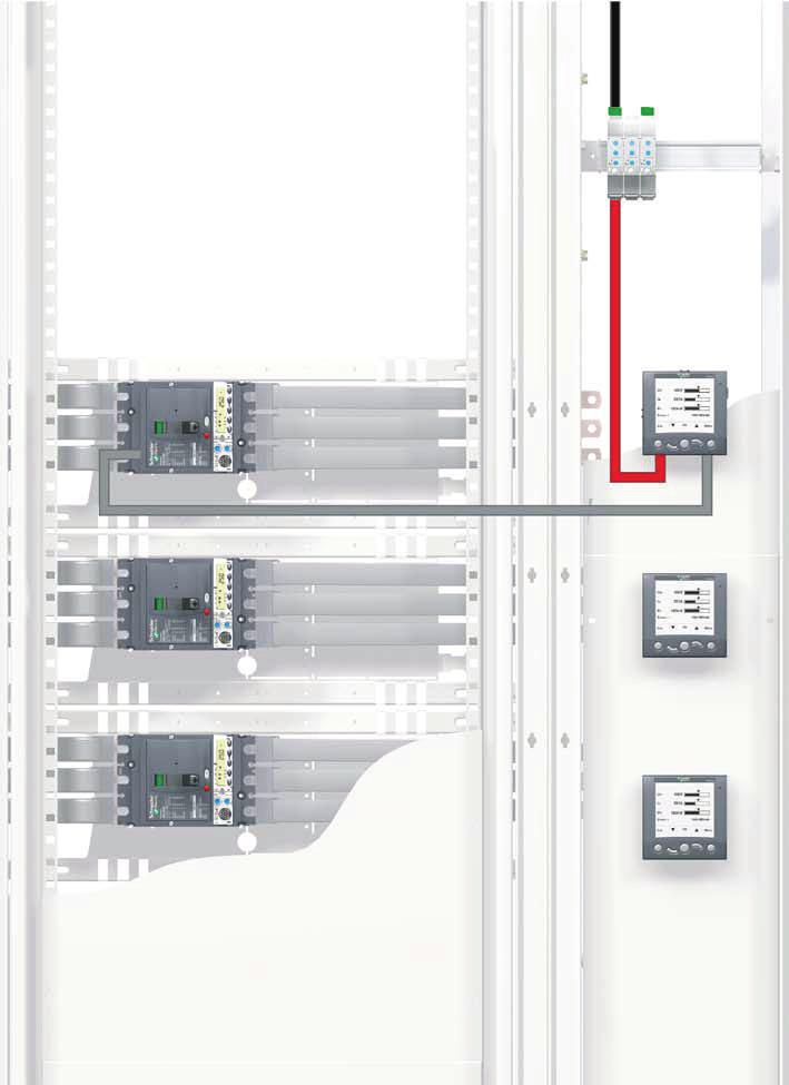 DB112045 Energy Micrologic (E) Pomiary I, U, f, P, E, THD Pomiary natężenia prądu Natężenia prądu w przewodach fazowych i neutralnym, I1, I2, I3, IN Średnie natężenie w trzech fazach Iavg Najwyższe