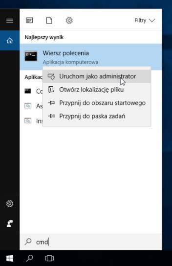 Następnie kliknij prawym przyciskiem myszy na Wiersz polecenia i wybierz