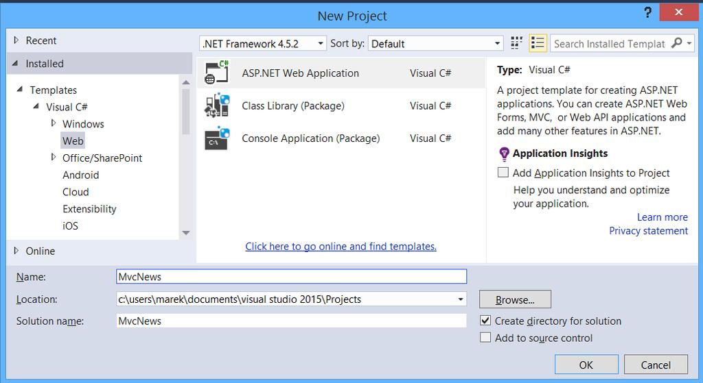 Microsoft.NET: ASP.NET MVC + Entity Framework (Code First) Do realizacji projektu potrzebne jest zintegrowane środowisko programistyczne Microsoft Visual Studio 2015.