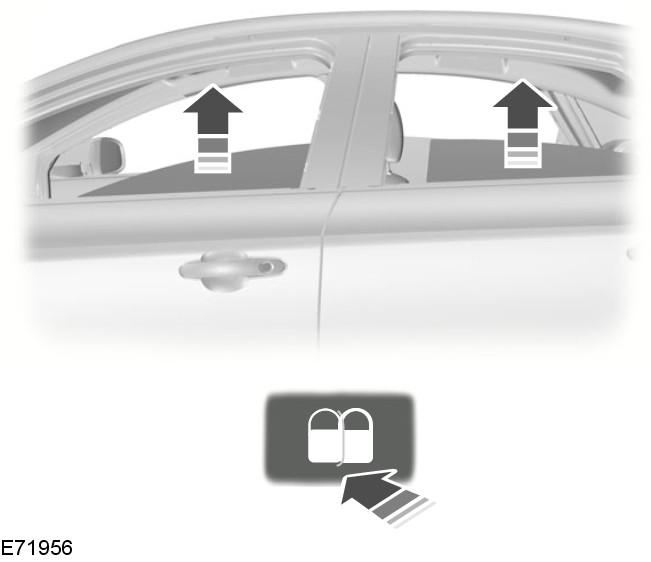Okna i lusterka Wskazówka: Zamykanie globalne można uruchomić za pomocą klamki drzwi kierowcy. Otwieranie i zamykanie globalne można również uruchomić za pomocą przycisków na kluczyku biernym.