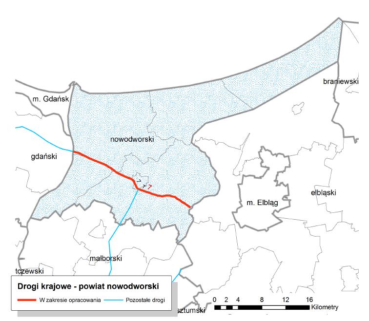 Na terenie Powiatu Nowodworskiego głównym źródłem hałasu drogowego są: Drogi krajowe: o Droga krajowa nr 7 o Droga krajowa nr 55, Drogi wojewódzkie: o Droga wojewódzka nr 501, o Droga wojewódzka nr