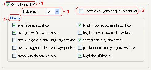 Konfigurację sygnalizacji UP nastawia się w zakładce Dodatkowe. Rys.5. Parametry sygnalizacji UP Ad.