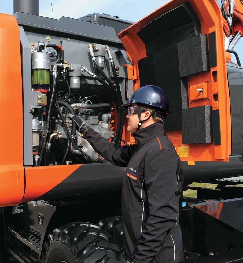 ZX190W-5 KONSERWACJA Firma Hitachi wie, że wydajność i dostępność używanej maszyny ma bezpośredni wpływ na sukcesy firmy klienta.