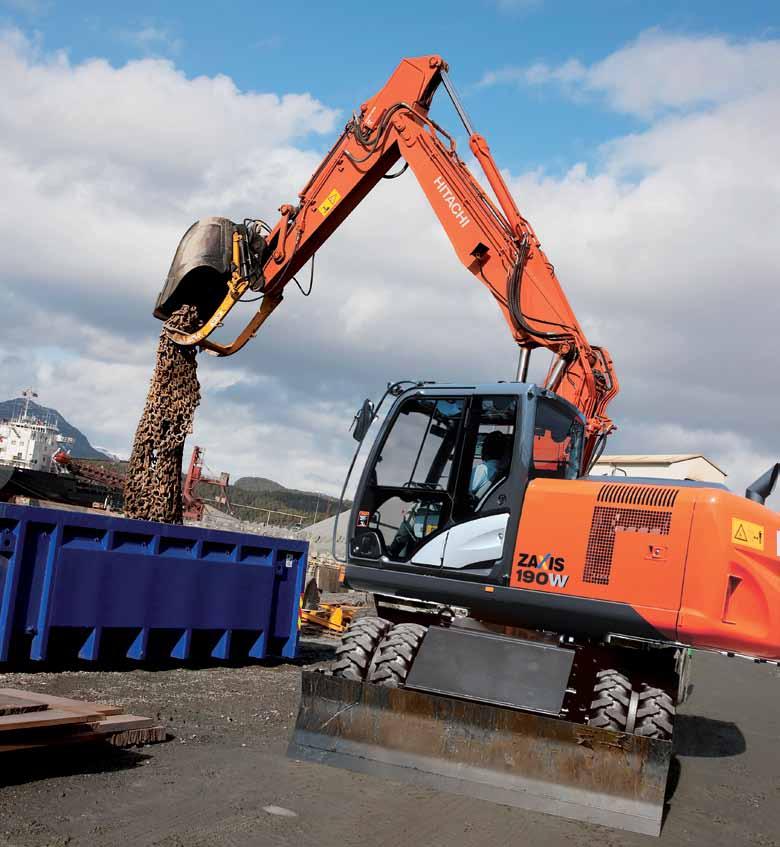 ZX190W-5 Wszechstronność Nowa koparka kołowa ZAXIS 190W odróżnia się od konkurencji zwiększoną mocą i prędkością, a także zmniejszonymi kosztami eksploatacji.