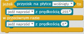 Przycisk na płytce można wykorzystać w instrukcjach warunkowych: np. jeżeli przycisk będzie wciśnięty, robot pojedzie do przodu, w przeciwnym razie robot będzie stał w miejscu.