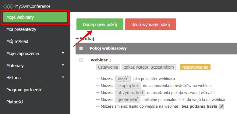 Podstawowe ustawienia pokoju webinarowego