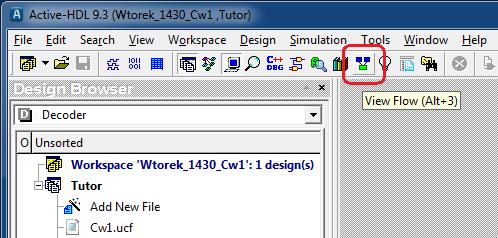 Jeżeli zakładka Design Flow jest niewidoczna (lub została zamknięta) to kliknij ikonę skrótu View Flow (Alt+3) na górnym pasku programu. Rys. 48.