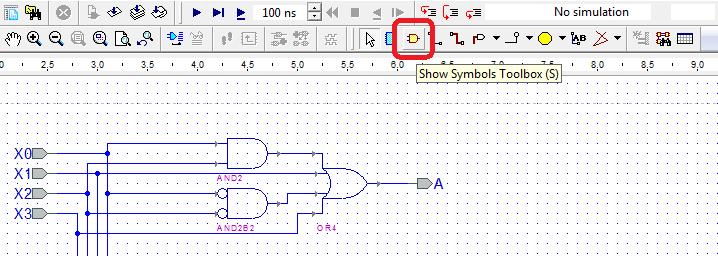 d) W Design Browser dwukrotnie kliknij na Decoder.bde aby wyświetlić jego zawartość. e) Wyświetl bibliotekę symboli elementów cyfrowych Symbols Tolbox.