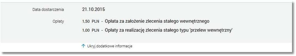 linku Pokaż dodatkowe informacje: Data dostarczenia - przewidywana data dostarczenia przelewu, Opłaty - informacje o przewidywanych kosztach