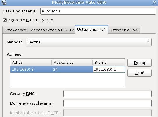 sieciowego (Linux Debian) Ekran 6 Konfiguracja interfejsu